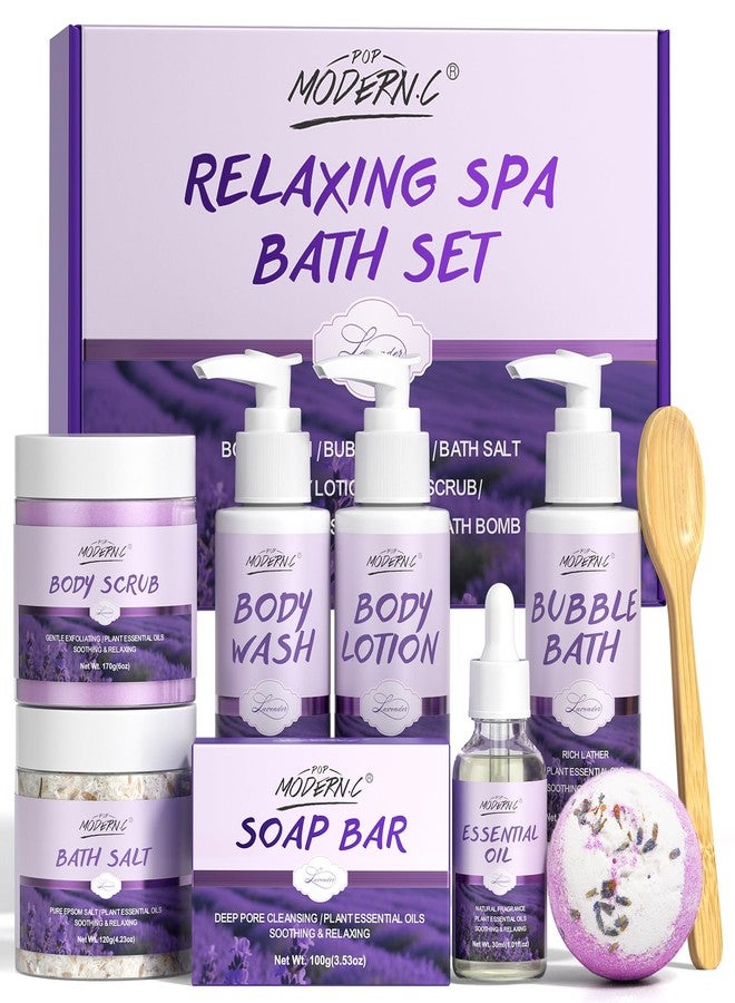 بوب مودرن.سي مجموعة هدايا حمام مريحة للنساء، 8 قطع، مجموعة هدايا سبا باللافندر، سلال هدايا للنساء، للأم، الزوجة، الأخت، المراهقة، الصديقة المقربة، عيد الميلاد، عيد الحب، عيد الأم، مع زيت اللافندر العطري وزبدة الشيا. - Image 1